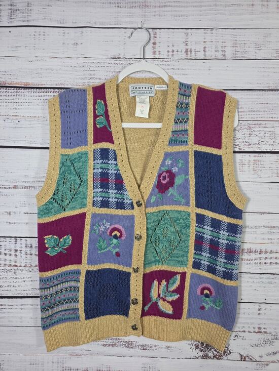 Jantzen Jackets & Blazers - VTG Jantzen Classics Embroidered Patchwork Knit sweater Vest Womens Medium